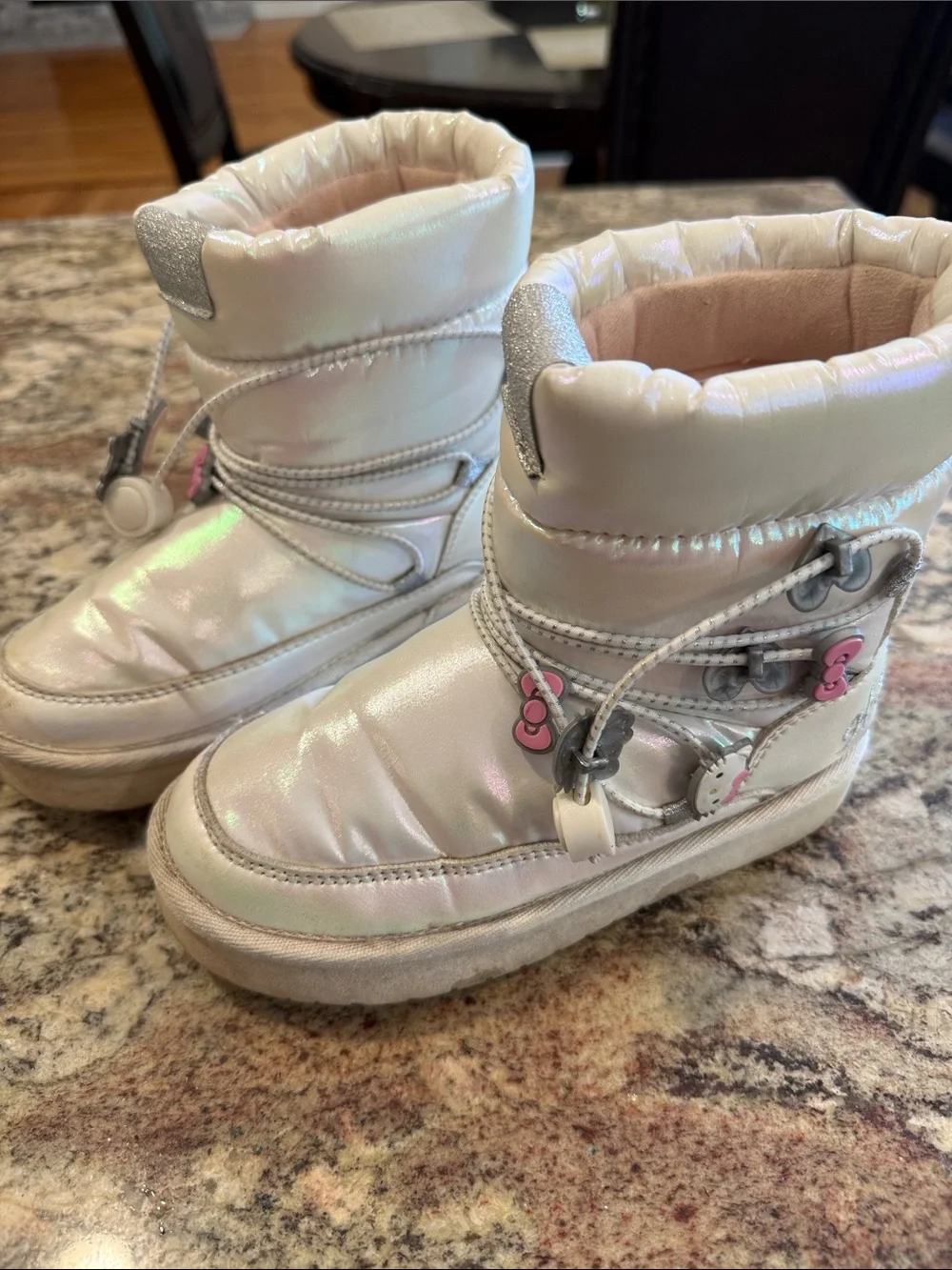 The Children's Place Iridescent White Kids Snow Boots with Pink Accents